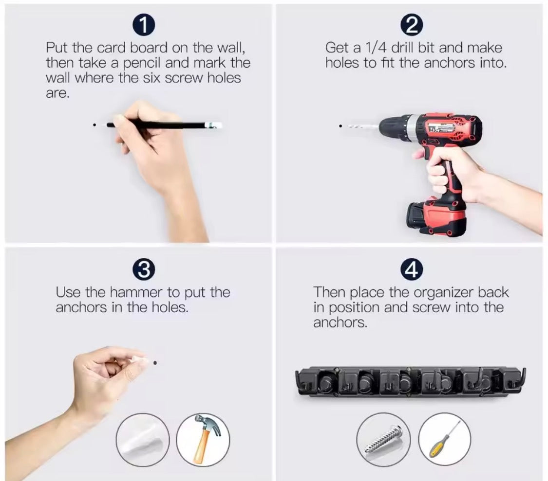 Support de vadrouille mural 5 positions, étagère multifonctionnelle pour balai, rangement de cuisine à domicile, support de vadrouille en plastique magique noir