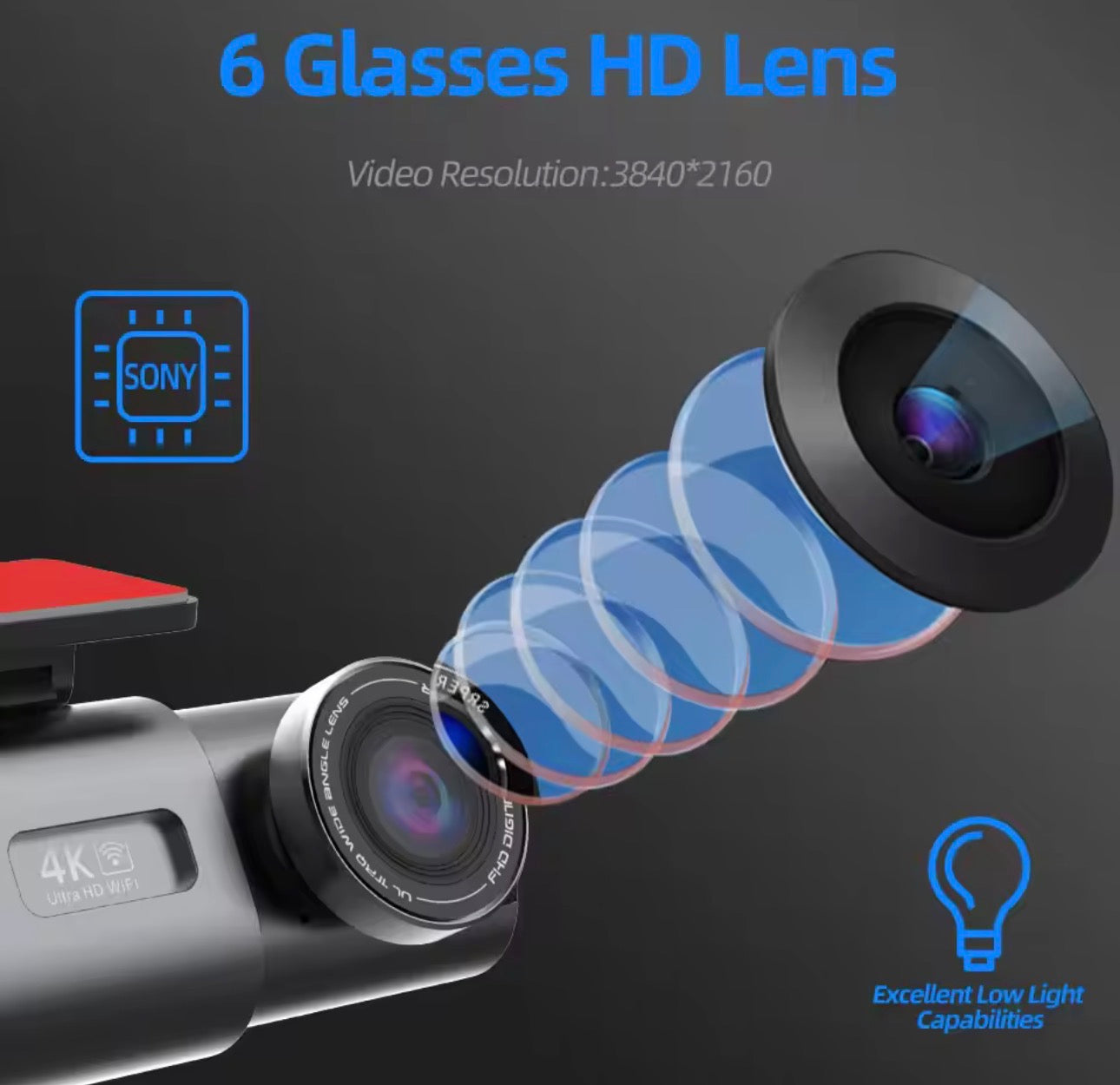 Caméra de tableau de bord 4K UHD pour voiture, enregistreur vidéo DVR à Vision nocturne, Wi-Fi intégré, Support GPS 24H pour stationnement