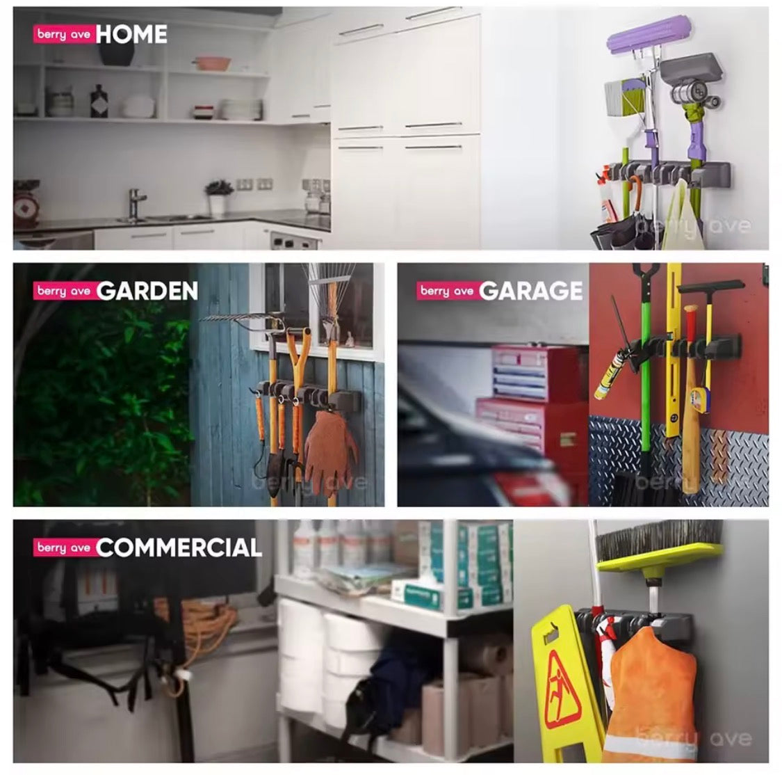 Support de vadrouille mural 5 positions, étagère multifonctionnelle pour balai, rangement de cuisine à domicile, support de vadrouille en plastique magique noir