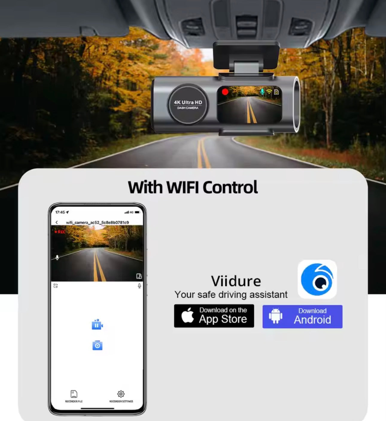 Caméra de tableau de bord 4K UHD pour voiture, enregistreur vidéo DVR à Vision nocturne, Wi-Fi intégré, Support GPS 24H pour stationnement