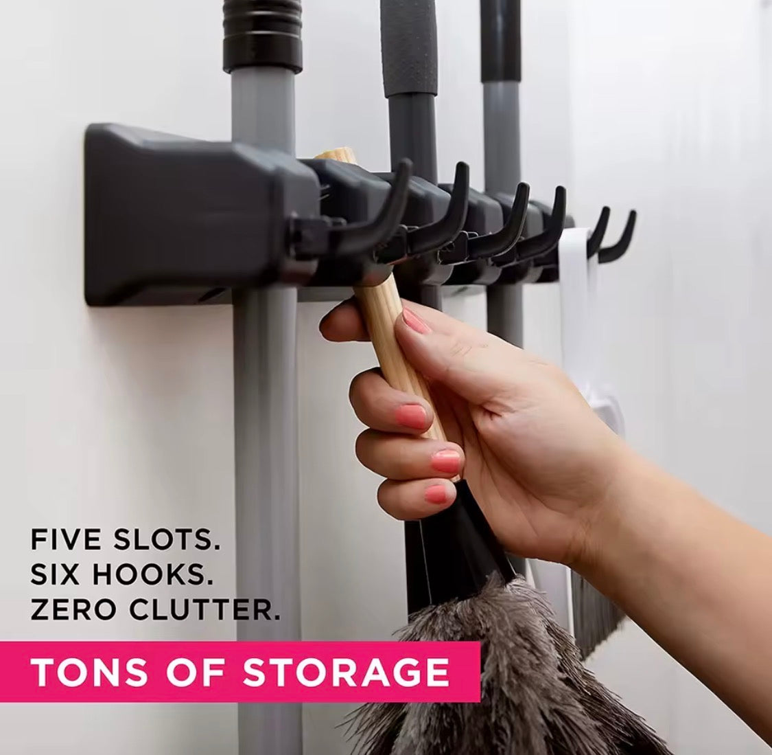 Support de vadrouille mural 5 positions, étagère multifonctionnelle pour balai, rangement de cuisine à domicile, support de vadrouille en plastique magique noir
