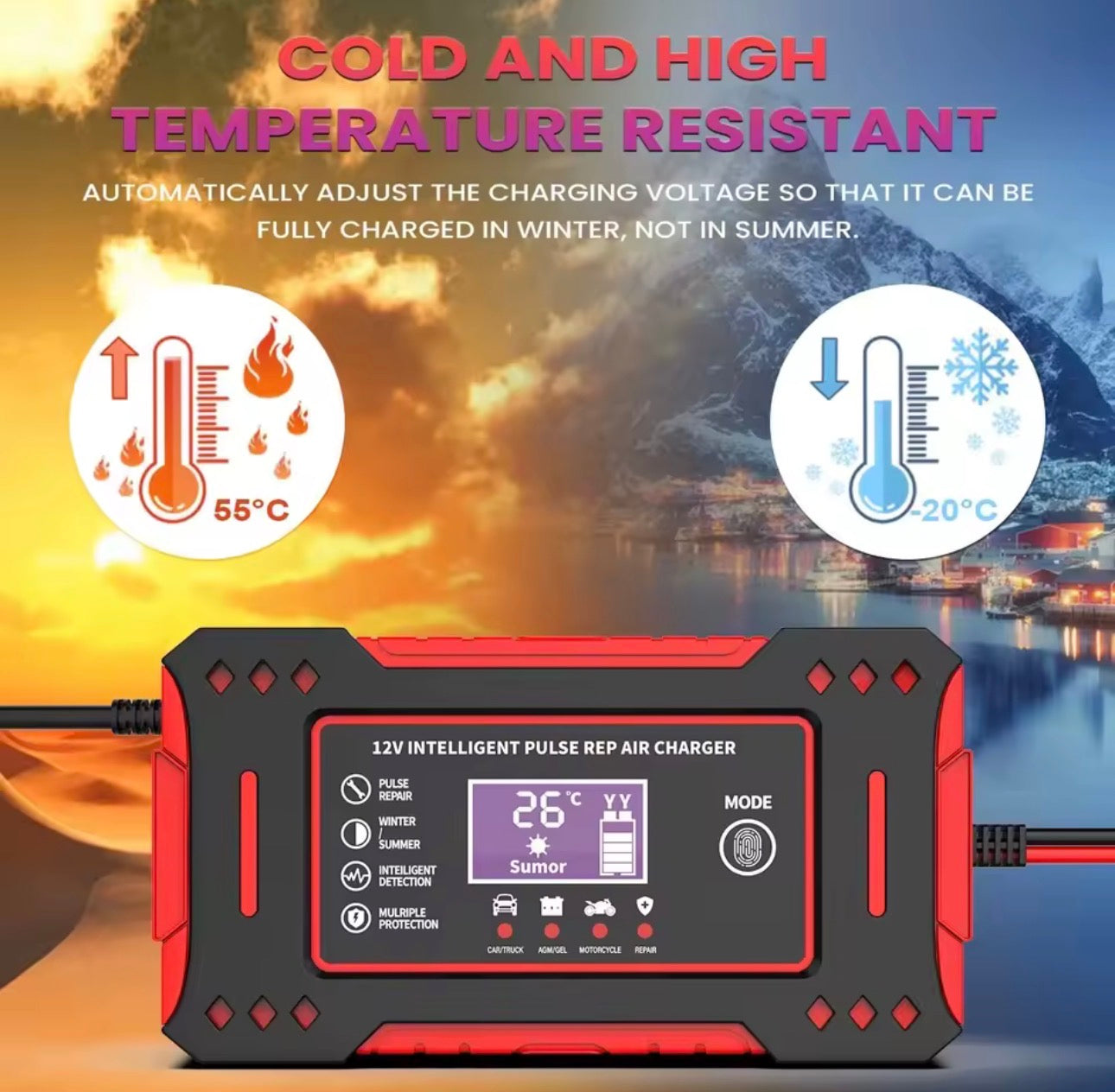 ✔️ Chargeur Intelligent Auto & Moto 6A – Protection & Réparation Batterie 12V