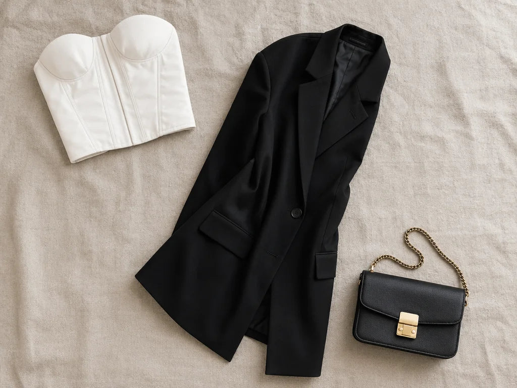 Editorial magazine still-life photograph, overhead styling. Overhead natural light, soft and even, c